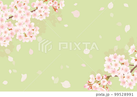 満開の桜と桜吹雪のイラスト、春のイメージの背景素材 99528991