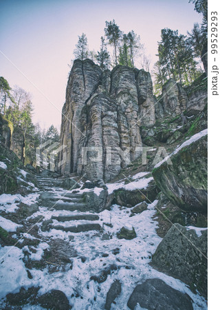 Sandstone rock formations at Prachov rocks in Cesky Raj region, Czech Republic 99529293