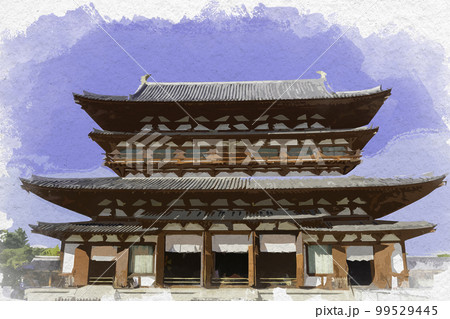 水彩画風 薬師寺 金堂 奈良県奈良市のイラスト素材 [99529445 水彩画風 薬師寺 金堂 奈良県奈良市のイラスト素材 [99529445