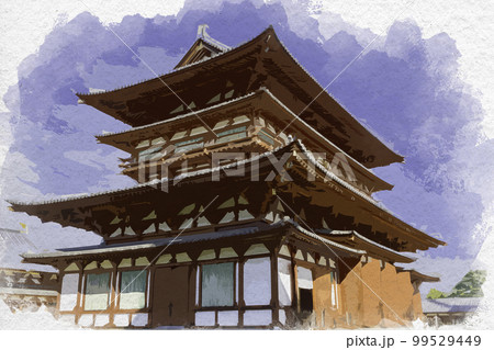 水彩画風 薬師寺 金堂 奈良県奈良市 水彩画風 薬師寺 金堂 奈良県奈良市 99529449