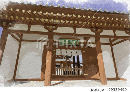 水彩画風　薬師寺　玄奘三蔵院伽藍　礼門　奈良県奈良市 99529499