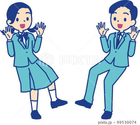 男女の学生がビックリして喜んでいるイラストセット 99530074
