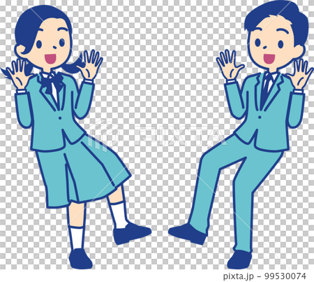 男女の学生がビックリして喜んでいるイラストセット 99530074