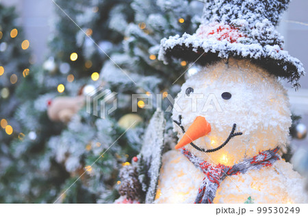 snow doll smiling face with mood and tone of winter in Christmas and new year eve. selective focus. 99530249