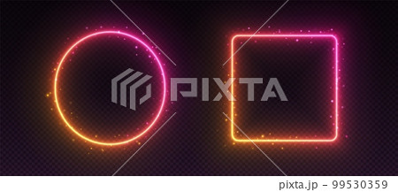 Gradient neon frames, glowing borders with smoke and sparkles, led circle and square. Gradient neon frames, glowing borders with smoke and sparkles, led circle and square. 99530359
