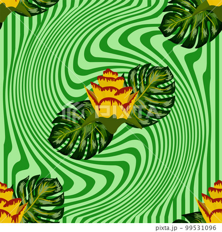 Summer seamless tropical pattern with bright yellow and pink plants and leaves. Summer seamless tropical pattern with bright yellow and pink plants and leaves. 99531096
