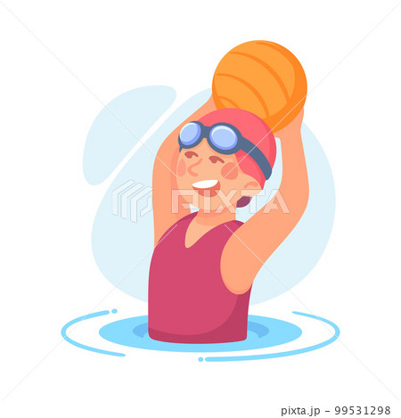 Funny Boy Playing Polo with Ball Doing Water Sport Activity Vector Illustration 99531298
