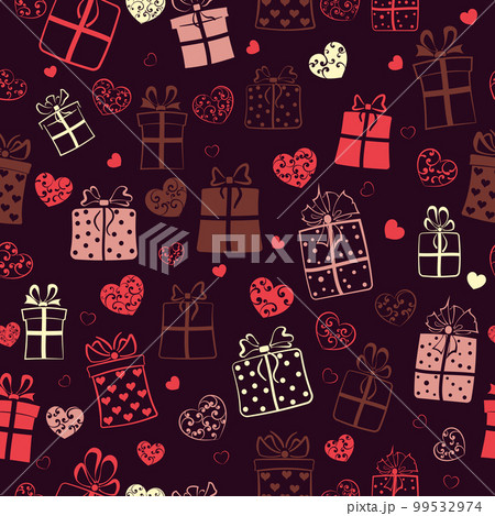 Seamless pattern of hearts and gift boxesのイラスト素材 [99532974] - PIXTA
