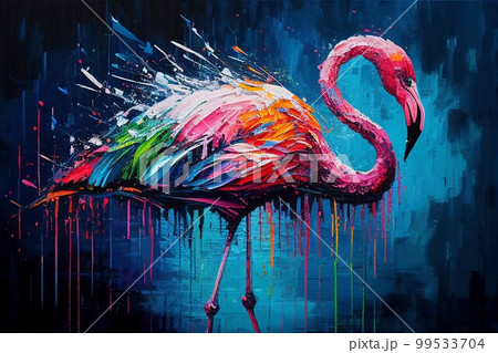 カラフル　フラミンゴ　油絵 99533704