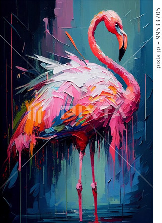 カラフル フラミンゴ 油絵のイラスト素材 [99533705] - PIXTA