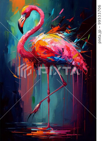 カラフル　フラミンゴ　油絵 99533706
