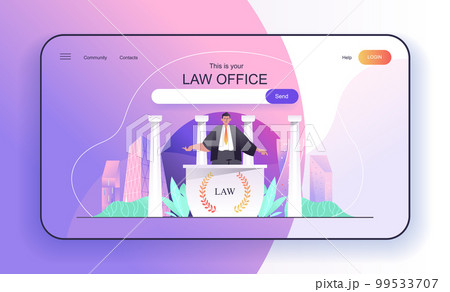 This is your Law Office concept for landing page. Lawyer or attorney consulting clients, legal support of businesses web banner template. Vector illustration in flat cartoon design for web page This is your Law Office concept for landing page. Lawyer or attorney consulting clients, legal support of businesses web banner template. Vector illustration in flat cartoon design for web page 99533707