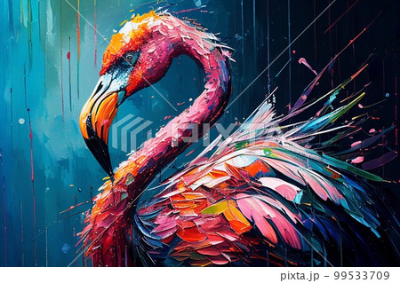カラフル フラミンゴ 油絵のイラスト素材 [99533709] - PIXTA