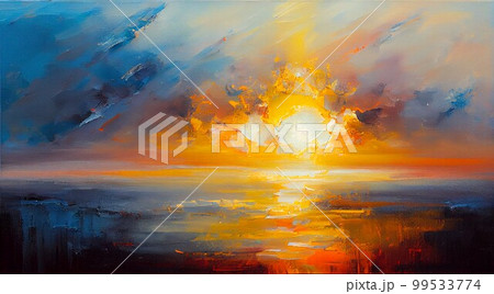 海　太陽　油絵 99533774