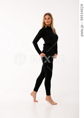 Sporty blonde girl in thermal clothing for women Sporty blonde girl in thermal clothing for women 99534029