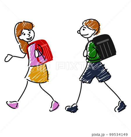 登下校する男女の小学生のイラスト 99534149