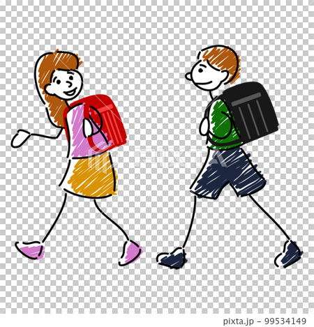 登下校する男女の小学生のイラスト 99534149