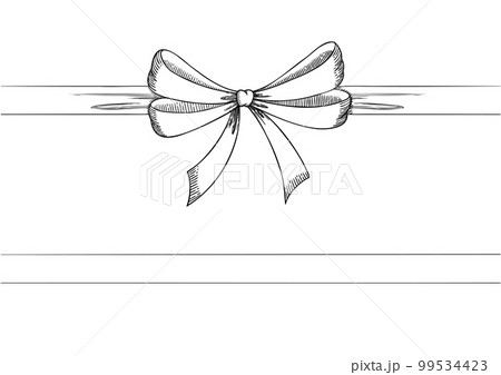 専用　絵画　手描きイラスト　原画　鉛筆画　ドローイング　リボン リボンの線画セット。手描きのベクターイラスト。ヴィンテージ風ライン
