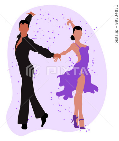 Dancing couple, man and woman dance tango. Illustration, vector 99534851