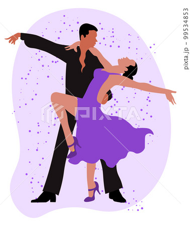 Dancing couple, man and woman dance tango. Illustration, vector 99534853