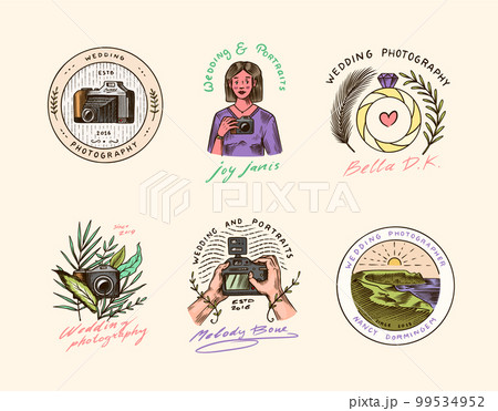 Wedding photographer badges or logos. Photo camera for the holiday. Photography Community. Templates Wedding photographer badges or logos. Photo camera for the holiday. Photography Community. Templates 99534952