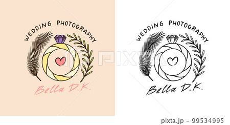 Wedding ring Photographer badge or logo. Template for studio or store or shop. Hand drawn sketch for 99534995