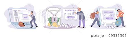 Hacker activity big set. Hacking computer. Phishing account, cyber attack on personal data 99535595