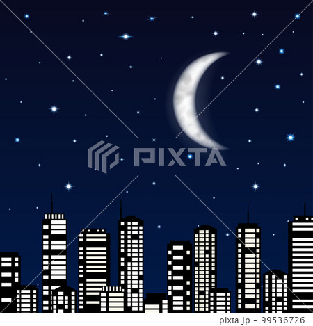 Night sky with moon, stars and silhouette of the city 99536726