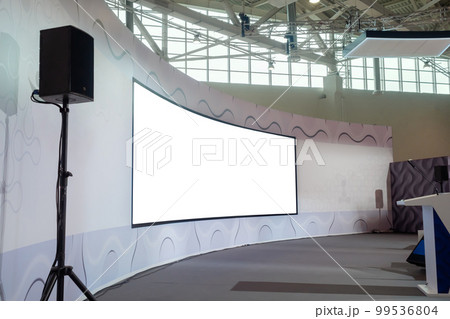 Multimedia empty white large wall display at exhibition, museum - mockup image 99536804
