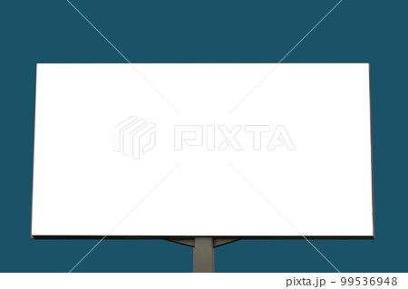 Blank white billboard against blue-green background - mock up 99536948