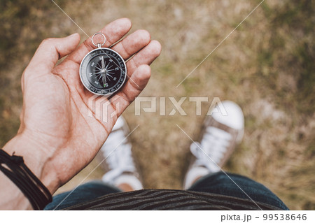 Traveler holding compass in hand 99538646