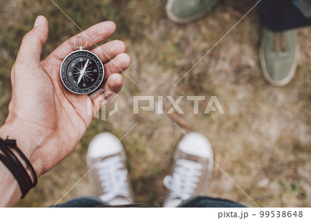 Traveler holding compass in hand 99538648