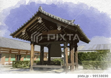 水彩画風　薬師寺　鐘楼　奈良県奈良市 99538690