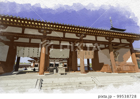 水彩画風　薬師寺　中門　奈良県奈良市 99538728