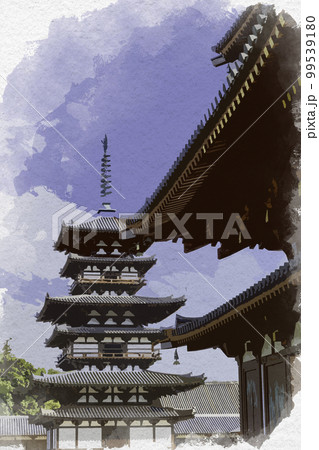 水彩画風 薬師寺 東塔 奈良県奈良市 水彩画風 薬師寺 東塔 奈良県奈良市 99539180