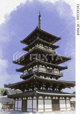 油彩自然風景画奈良薬師寺と七条大池 shashinkoubou_pt-140
