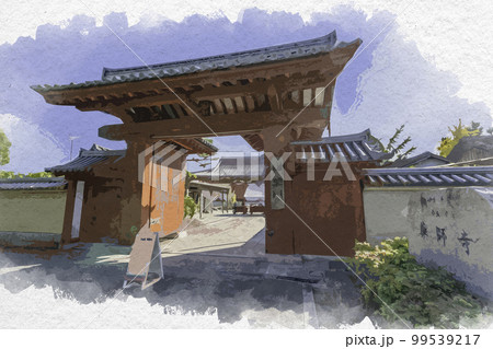 水彩画風　薬師寺　與樂門　奈良県奈良市 99539217