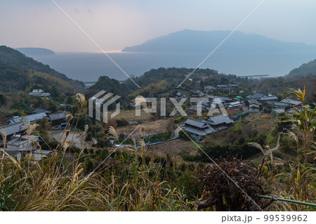 日本　山口県の周防大島の町並みとみかん畑 99539962
