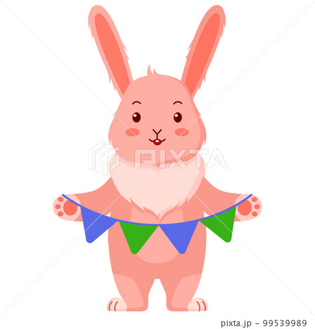 Rabbit with garland on white background. 99539989