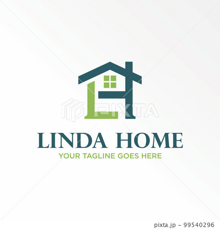 Letter or word LH font in line and roof house in block square or hexagon image graphic icon logo design abstract concept vector stock. Can be used as a symbol related to initial or property 99540296