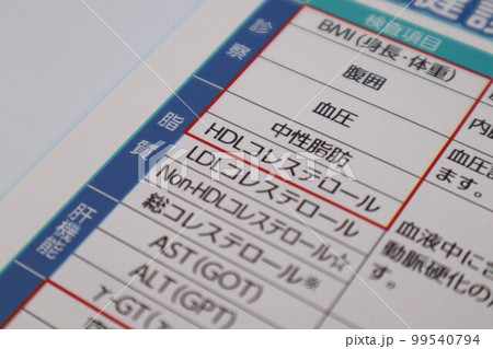 日本の健康診断の紙のクローズアップ 99540794