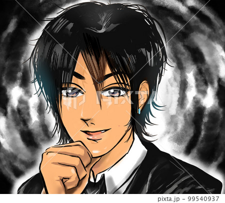 何かを企む2000年代初頭のホスト風チャラ男のカラー漫画イラスト 99540937