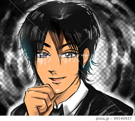 何かを企む2000年代初頭のホスト風チャラ男のカラー漫画イラスト 99540937