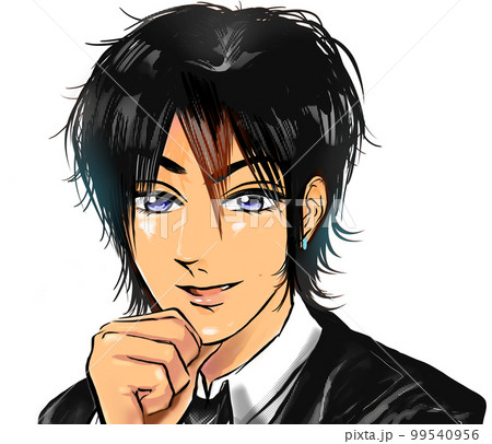 何かを企む2000年代初頭のホスト風チャラ男のカラー漫画イラスト透過背景 99540956