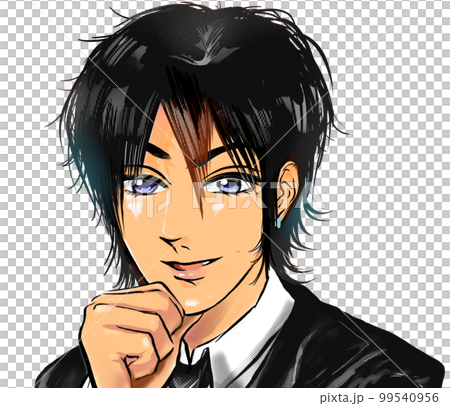 何かを企む2000年代初頭のホスト風チャラ男のカラー漫画イラスト透過背景 99540956