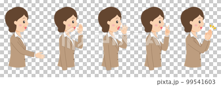Right sideways suit woman 2 facial expressions 99541603