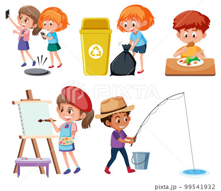Set of children cartoon character with different action Set of children cartoon character with different action 99541932