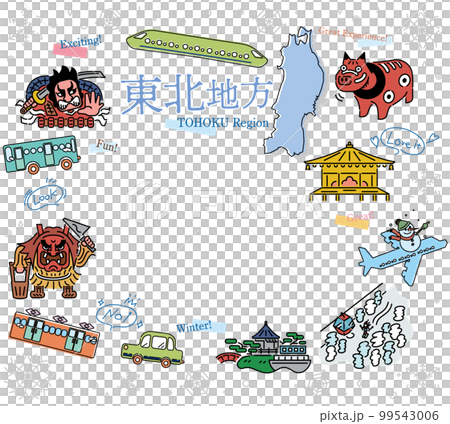 日本の東北地方の冬の名所観光のアイコンのセット（線画） 99543006
