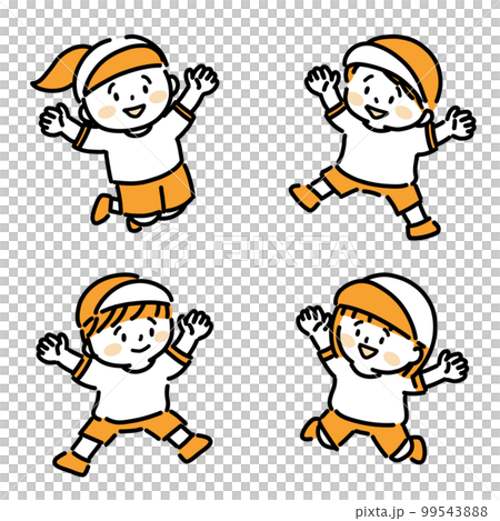 Children jumping in gym clothes 99543888