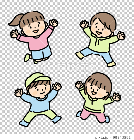 笑顔でジャンプする子ども達 笑顔でジャンプする子ども達 99543891